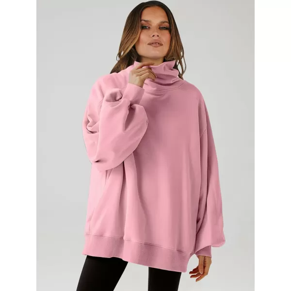 imageANRABESS Womens Oversized Sweatshirt Turtleneck Long Sleeve Casual Loose Fit Pullover Hoodie Tops Pocket 2023 Fall ClothesPink