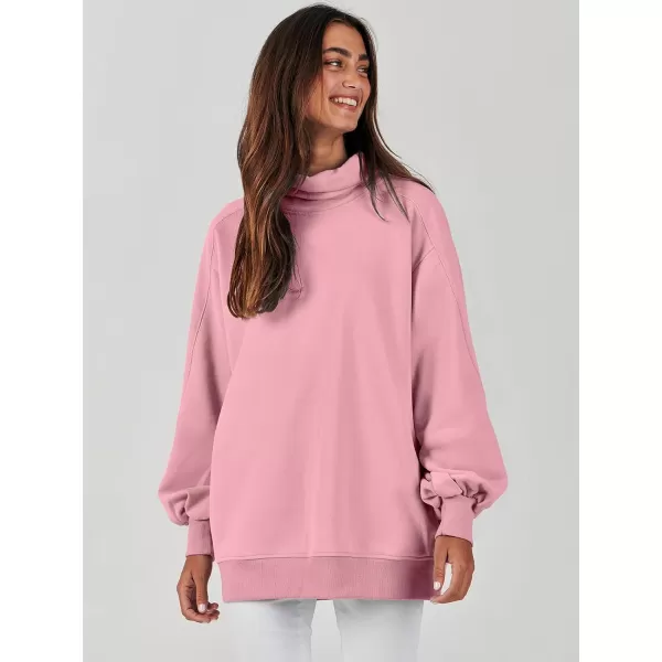 imageANRABESS Womens Oversized Sweatshirt Turtleneck Long Sleeve Casual Loose Fit Pullover Hoodie Tops Pocket 2023 Fall ClothesPink