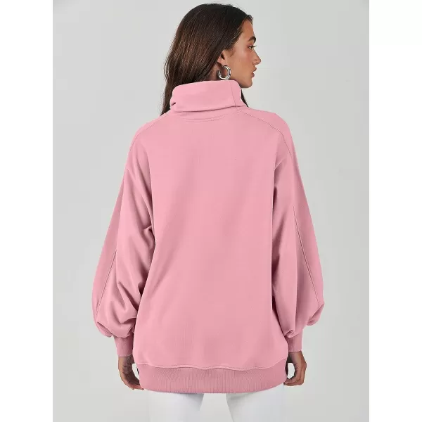 imageANRABESS Womens Oversized Sweatshirt Turtleneck Long Sleeve Casual Loose Fit Pullover Hoodie Tops Pocket 2023 Fall ClothesPink