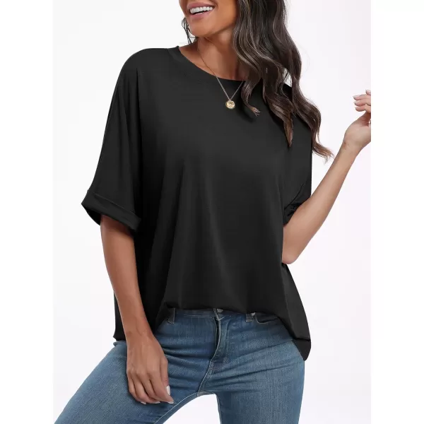 imageANRABESS Womens Oversized T Shirts Short Sleeve Crewneck Summer Tops Casual Loose Basic Tee Shirts 2024 Trendy ClothesBlack