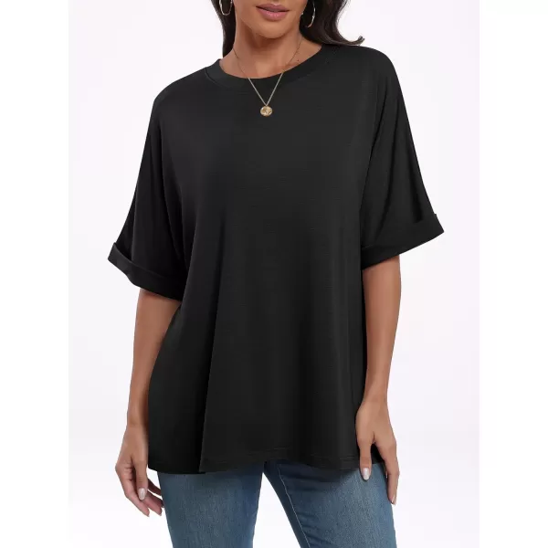 imageANRABESS Womens Oversized T Shirts Short Sleeve Crewneck Summer Tops Casual Loose Basic Tee Shirts 2024 Trendy ClothesBlack