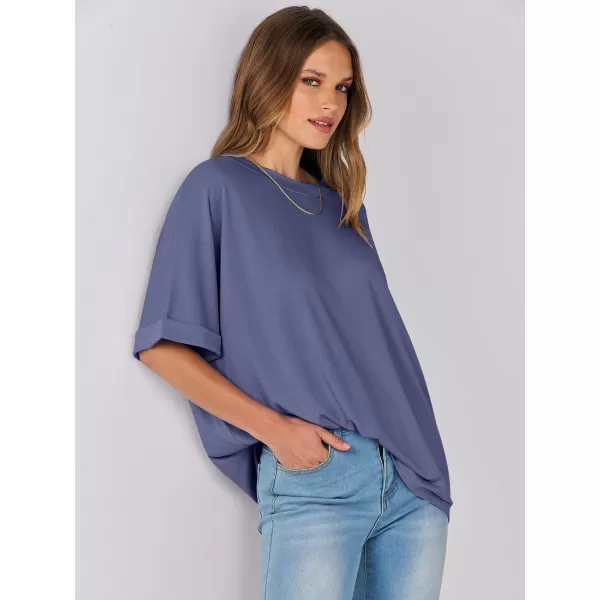 imageANRABESS Womens Oversized T Shirts Short Sleeve Crewneck Summer Tops Casual Loose Basic Tee Shirts 2024 Trendy ClothesBlue Gray