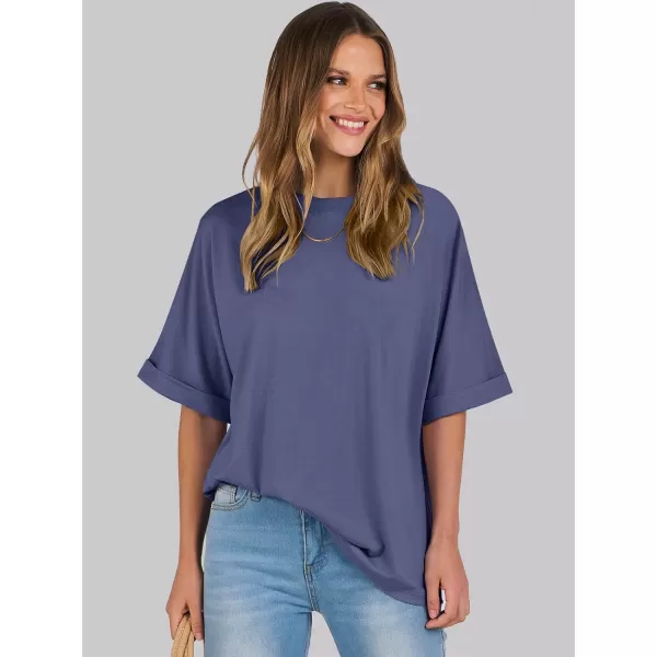 imageANRABESS Womens Oversized T Shirts Short Sleeve Crewneck Summer Tops Casual Loose Basic Tee Shirts 2024 Trendy ClothesBlue Gray