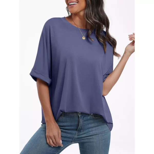 imageANRABESS Womens Oversized T Shirts Short Sleeve Crewneck Summer Tops Casual Loose Basic Tee Shirts 2024 Trendy ClothesBlue Gray