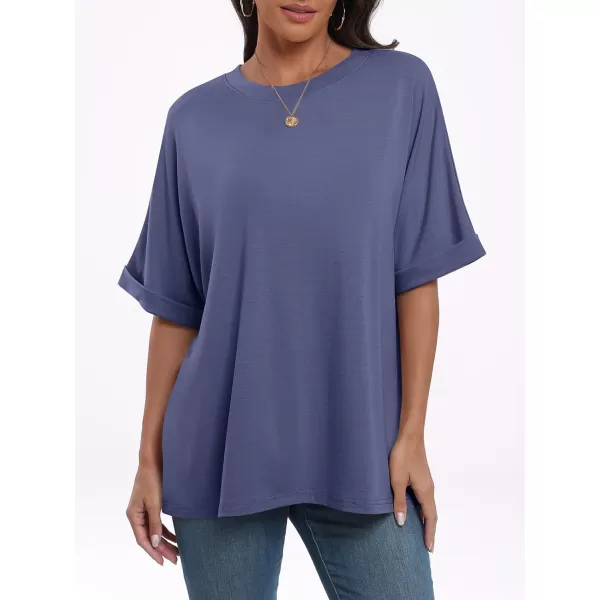 imageANRABESS Womens Oversized T Shirts Short Sleeve Crewneck Summer Tops Casual Loose Basic Tee Shirts 2024 Trendy ClothesBlue Gray