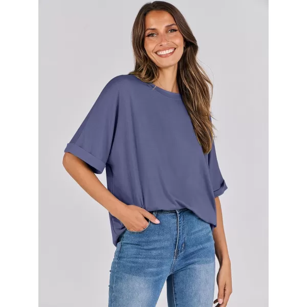 imageANRABESS Womens Oversized T Shirts Short Sleeve Crewneck Summer Tops Casual Loose Basic Tee Shirts 2024 Trendy ClothesBlue Gray