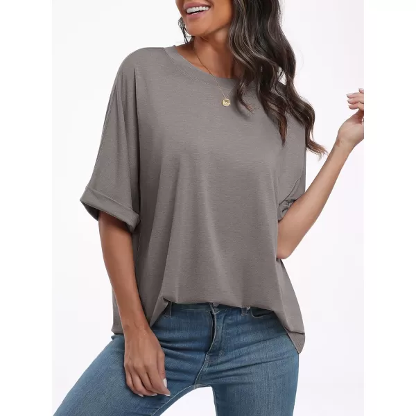 imageANRABESS Womens Oversized T Shirts Short Sleeve Crewneck Summer Tops Casual Loose Basic Tee Shirts 2024 Trendy ClothesBrown