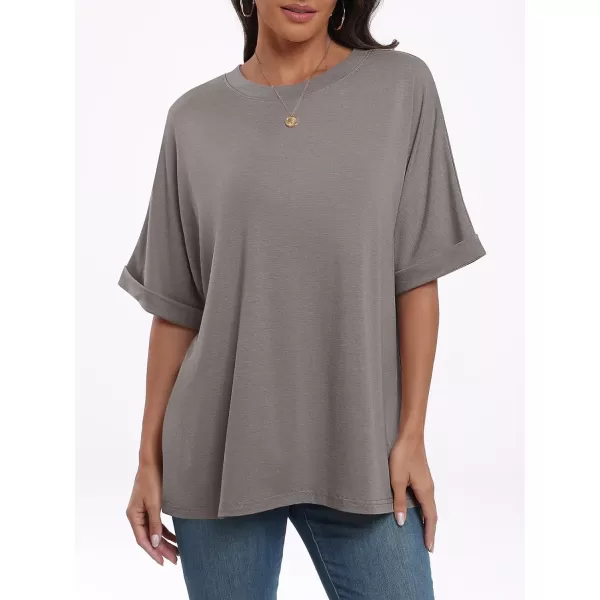 imageANRABESS Womens Oversized T Shirts Short Sleeve Crewneck Summer Tops Casual Loose Basic Tee Shirts 2024 Trendy ClothesBrown