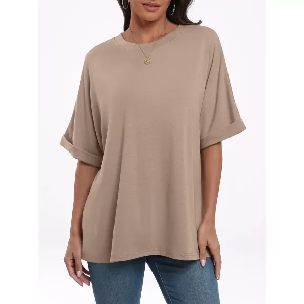 imageANRABESS Womens Oversized T Shirts Short Sleeve Crewneck Summer Tops Casual Loose Basic Tee Shirts 2024 Trendy ClothesKhaki
