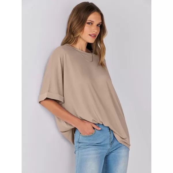 imageANRABESS Womens Oversized T Shirts Short Sleeve Crewneck Summer Tops Casual Loose Basic Tee Shirts 2024 Trendy ClothesKhaki