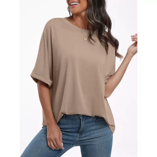 imageANRABESS Womens Oversized T Shirts Short Sleeve Crewneck Summer Tops Casual Loose Basic Tee Shirts 2024 Trendy ClothesKhaki