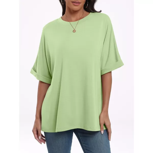 imageANRABESS Womens Oversized T Shirts Short Sleeve Crewneck Summer Tops Casual Loose Basic Tee Shirts 2024 Trendy ClothesLight Green
