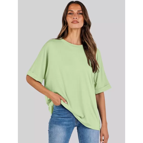 imageANRABESS Womens Oversized T Shirts Short Sleeve Crewneck Summer Tops Casual Loose Basic Tee Shirts 2024 Trendy ClothesLight Green