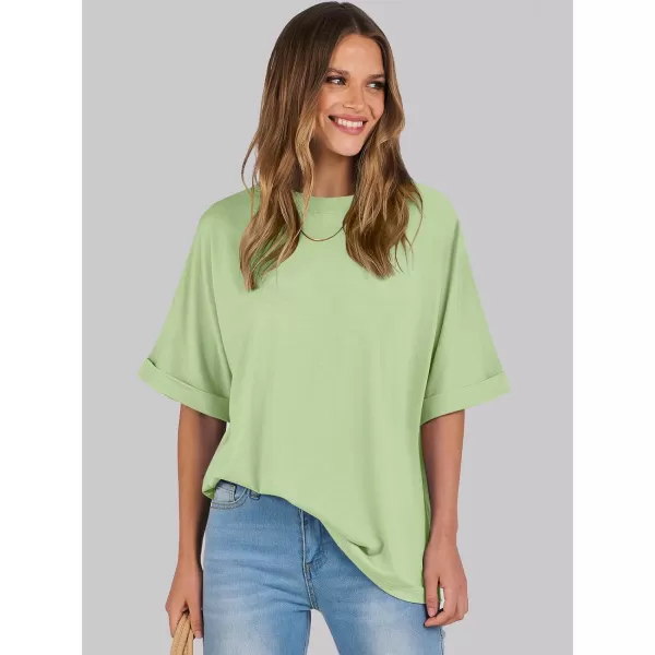 imageANRABESS Womens Oversized T Shirts Short Sleeve Crewneck Summer Tops Casual Loose Basic Tee Shirts 2024 Trendy ClothesLight Green
