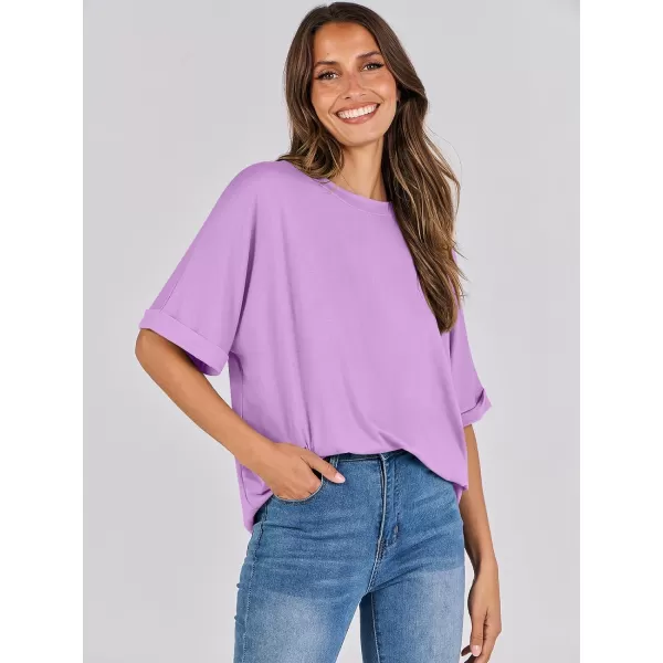 imageANRABESS Womens Oversized T Shirts Short Sleeve Crewneck Summer Tops Casual Loose Basic Tee Shirts 2024 Trendy ClothesLilac