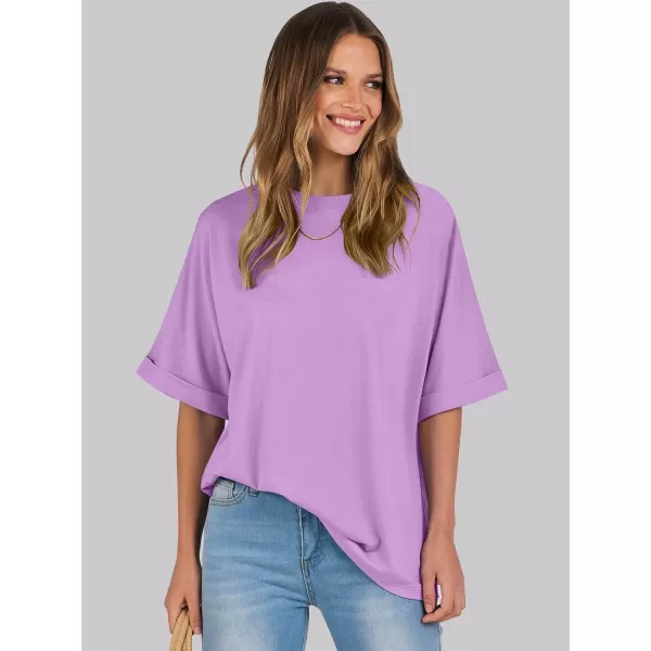 imageANRABESS Womens Oversized T Shirts Short Sleeve Crewneck Summer Tops Casual Loose Basic Tee Shirts 2024 Trendy ClothesLilac