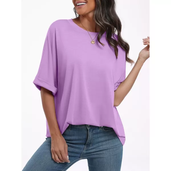 imageANRABESS Womens Oversized T Shirts Short Sleeve Crewneck Summer Tops Casual Loose Basic Tee Shirts 2024 Trendy ClothesLilac
