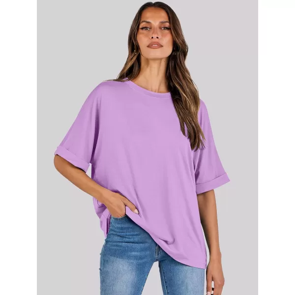 imageANRABESS Womens Oversized T Shirts Short Sleeve Crewneck Summer Tops Casual Loose Basic Tee Shirts 2024 Trendy ClothesLilac