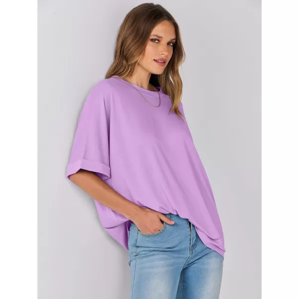 imageANRABESS Womens Oversized T Shirts Short Sleeve Crewneck Summer Tops Casual Loose Basic Tee Shirts 2024 Trendy ClothesLilac