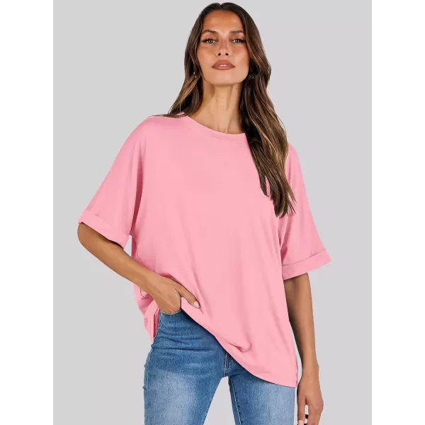 imageANRABESS Womens Oversized T Shirts Short Sleeve Crewneck Summer Tops Casual Loose Basic Tee Shirts 2024 Trendy ClothesPink