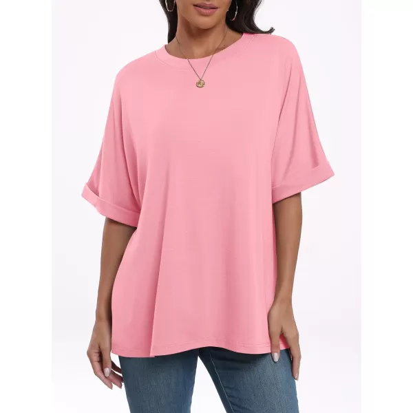 imageANRABESS Womens Oversized T Shirts Short Sleeve Crewneck Summer Tops Casual Loose Basic Tee Shirts 2024 Trendy ClothesPink