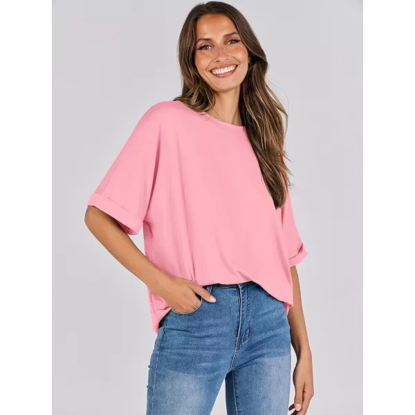 imageANRABESS Womens Oversized T Shirts Short Sleeve Crewneck Summer Tops Casual Loose Basic Tee Shirts 2024 Trendy ClothesPink