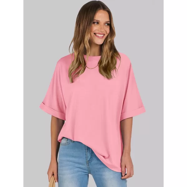 imageANRABESS Womens Oversized T Shirts Short Sleeve Crewneck Summer Tops Casual Loose Basic Tee Shirts 2024 Trendy ClothesPink