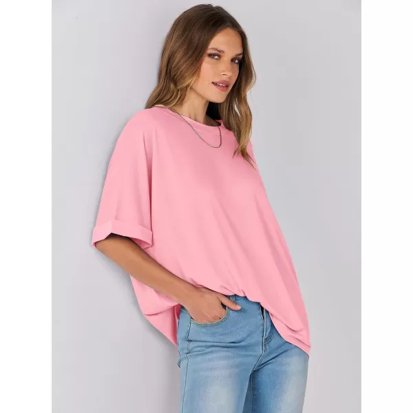 imageANRABESS Womens Oversized T Shirts Short Sleeve Crewneck Summer Tops Casual Loose Basic Tee Shirts 2024 Trendy ClothesPink