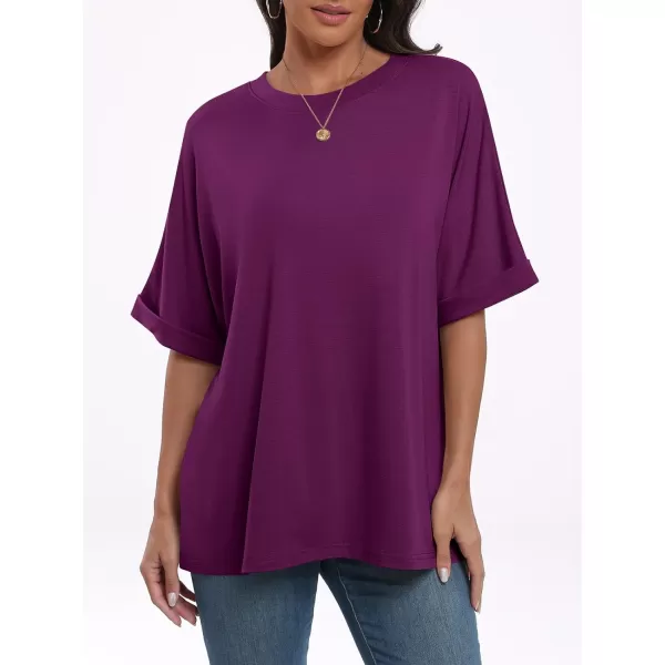 imageANRABESS Womens Oversized T Shirts Short Sleeve Crewneck Summer Tops Casual Loose Basic Tee Shirts 2024 Trendy ClothesPurple