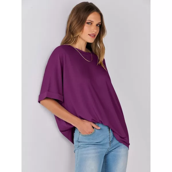 imageANRABESS Womens Oversized T Shirts Short Sleeve Crewneck Summer Tops Casual Loose Basic Tee Shirts 2024 Trendy ClothesPurple