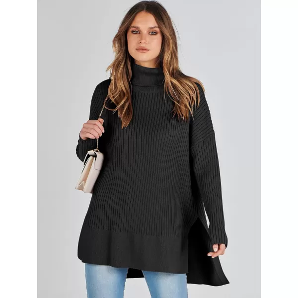 imageANRABESS Womens Oversized Turtleneck Sweater 2023 Winter Trendy Ribbed Knit Pullover Tunic SweaterBlack