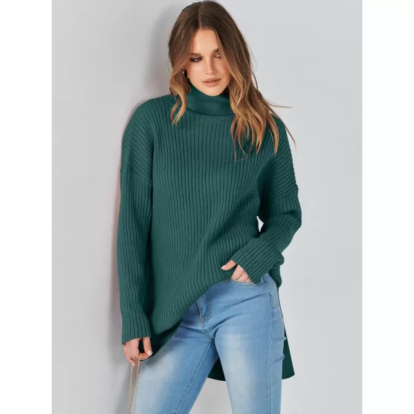imageANRABESS Womens Oversized Turtleneck Sweater 2023 Winter Trendy Ribbed Knit Pullover Tunic SweaterDeep Green