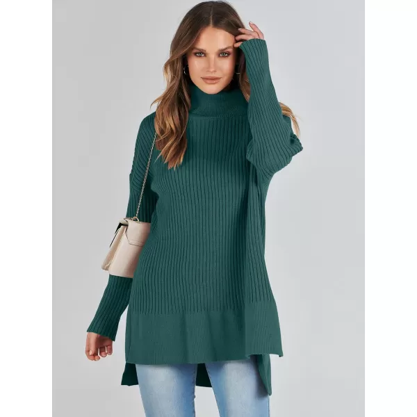 imageANRABESS Womens Oversized Turtleneck Sweater 2023 Winter Trendy Ribbed Knit Pullover Tunic SweaterDeep Green