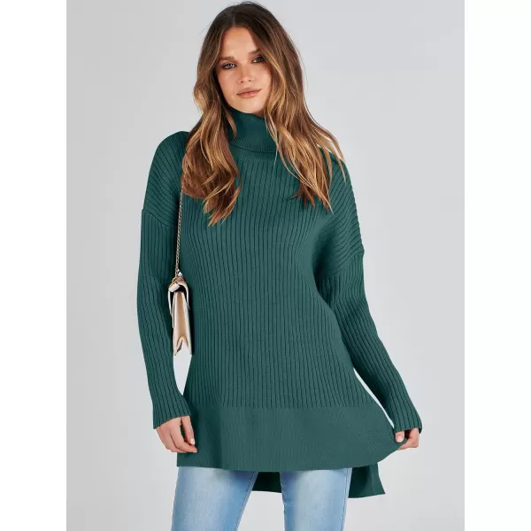 imageANRABESS Womens Oversized Turtleneck Sweater 2023 Winter Trendy Ribbed Knit Pullover Tunic SweaterDeep Green
