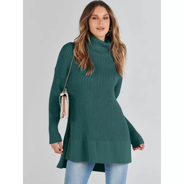 imageANRABESS Womens Oversized Turtleneck Sweater 2023 Winter Trendy Ribbed Knit Pullover Tunic SweaterDeep Green