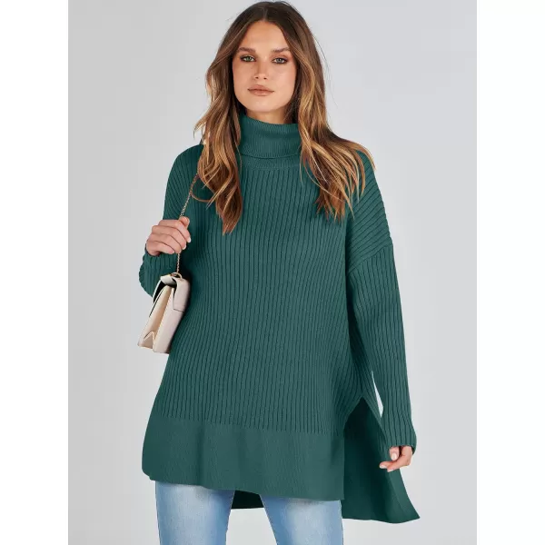 imageANRABESS Womens Oversized Turtleneck Sweater 2023 Winter Trendy Ribbed Knit Pullover Tunic SweaterDeep Green