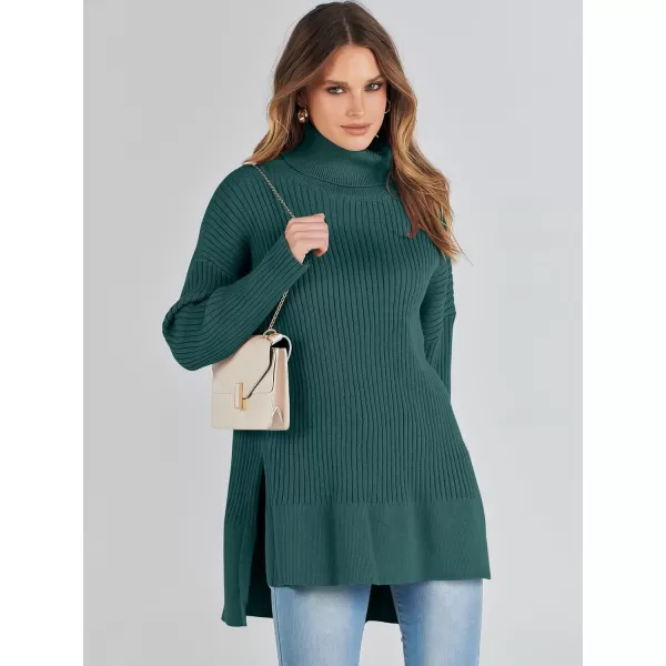imageANRABESS Womens Oversized Turtleneck Sweater 2023 Winter Trendy Ribbed Knit Pullover Tunic SweaterDeep Green