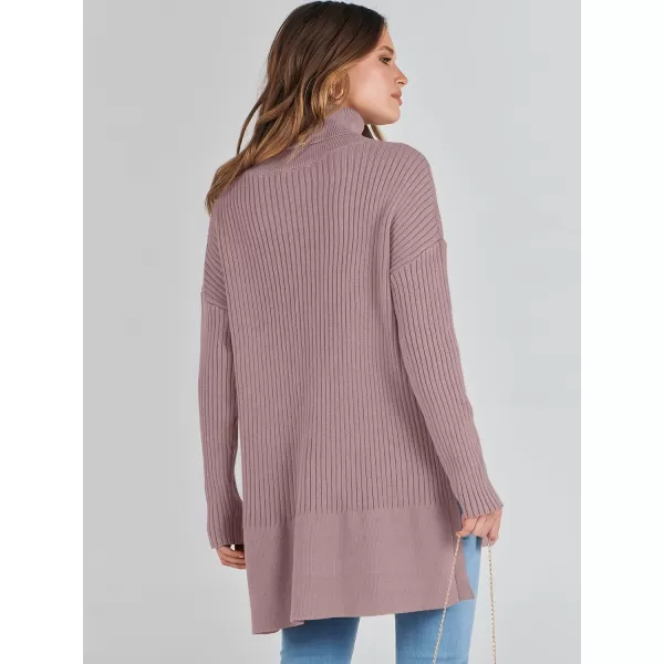 imageANRABESS Womens Oversized Turtleneck Sweater 2023 Winter Trendy Ribbed Knit Pullover Tunic SweaterGrey Purple