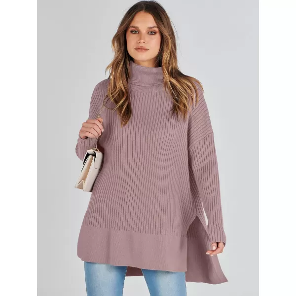 imageANRABESS Womens Oversized Turtleneck Sweater 2023 Winter Trendy Ribbed Knit Pullover Tunic SweaterGrey Purple