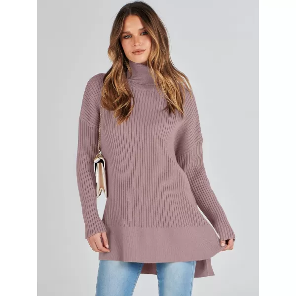 imageANRABESS Womens Oversized Turtleneck Sweater 2023 Winter Trendy Ribbed Knit Pullover Tunic SweaterGrey Purple