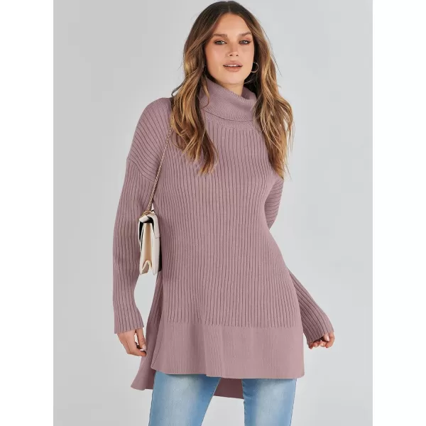 imageANRABESS Womens Oversized Turtleneck Sweater 2023 Winter Trendy Ribbed Knit Pullover Tunic SweaterGrey Purple
