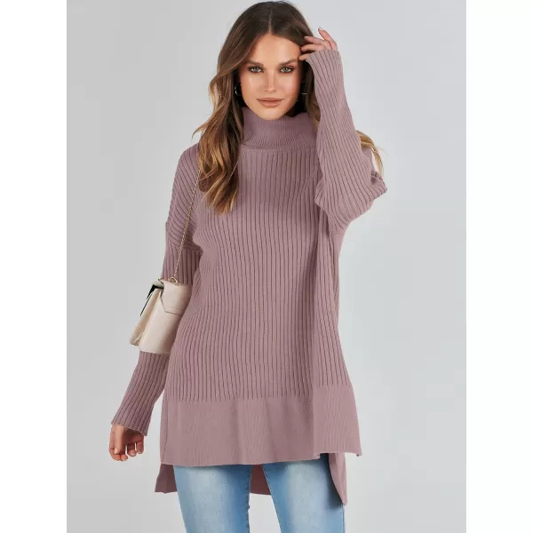 imageANRABESS Womens Oversized Turtleneck Sweater 2023 Winter Trendy Ribbed Knit Pullover Tunic SweaterGrey Purple