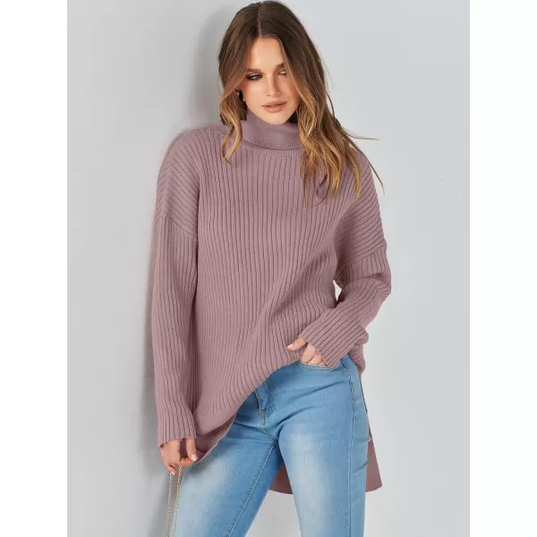 imageANRABESS Womens Oversized Turtleneck Sweater 2023 Winter Trendy Ribbed Knit Pullover Tunic SweaterGrey Purple