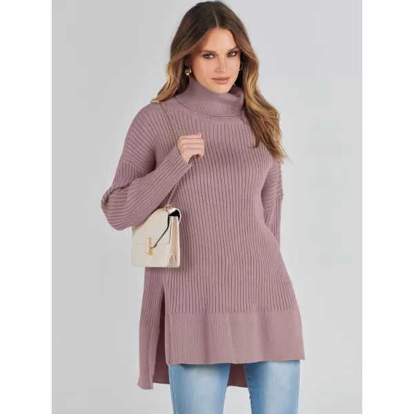 imageANRABESS Womens Oversized Turtleneck Sweater 2023 Winter Trendy Ribbed Knit Pullover Tunic SweaterGrey Purple