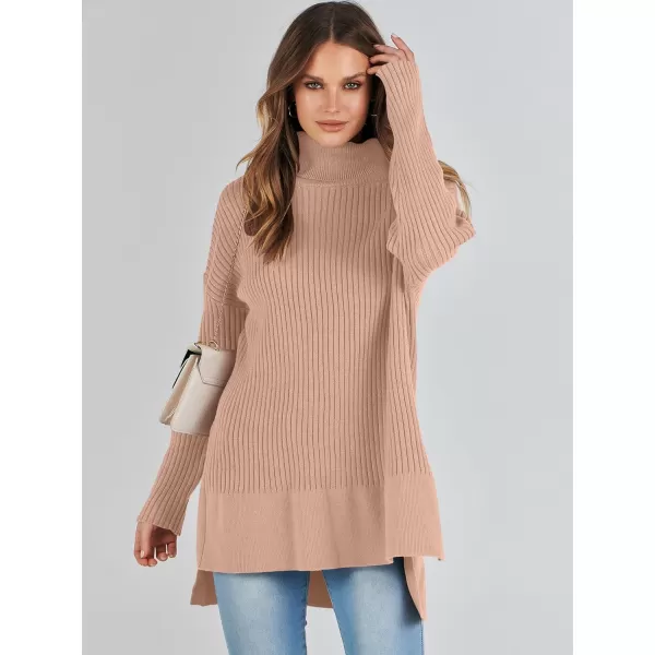 imageANRABESS Womens Oversized Turtleneck Sweater 2023 Winter Trendy Ribbed Knit Pullover Tunic SweaterKhaki Pink