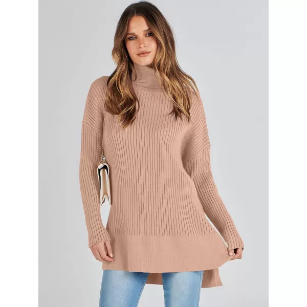 imageANRABESS Womens Oversized Turtleneck Sweater 2023 Winter Trendy Ribbed Knit Pullover Tunic SweaterKhaki Pink