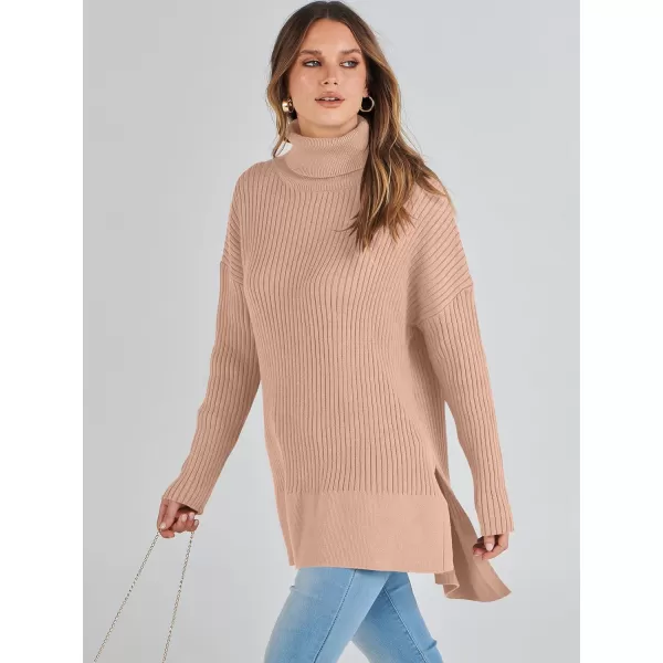 imageANRABESS Womens Oversized Turtleneck Sweater 2023 Winter Trendy Ribbed Knit Pullover Tunic SweaterKhaki Pink