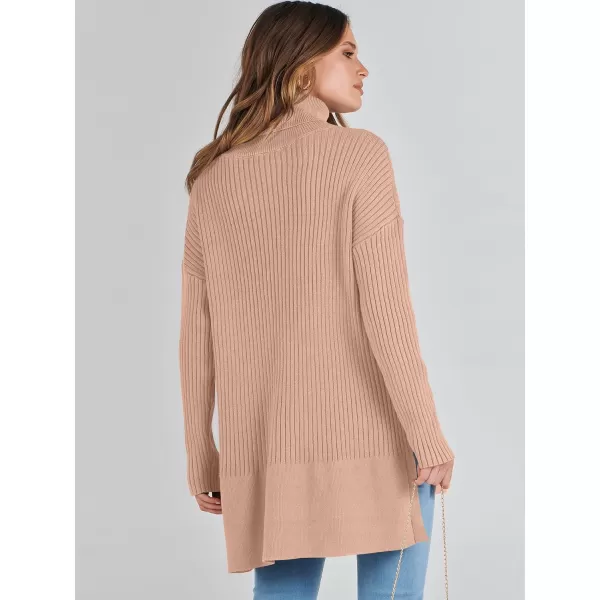 imageANRABESS Womens Oversized Turtleneck Sweater 2023 Winter Trendy Ribbed Knit Pullover Tunic SweaterKhaki Pink