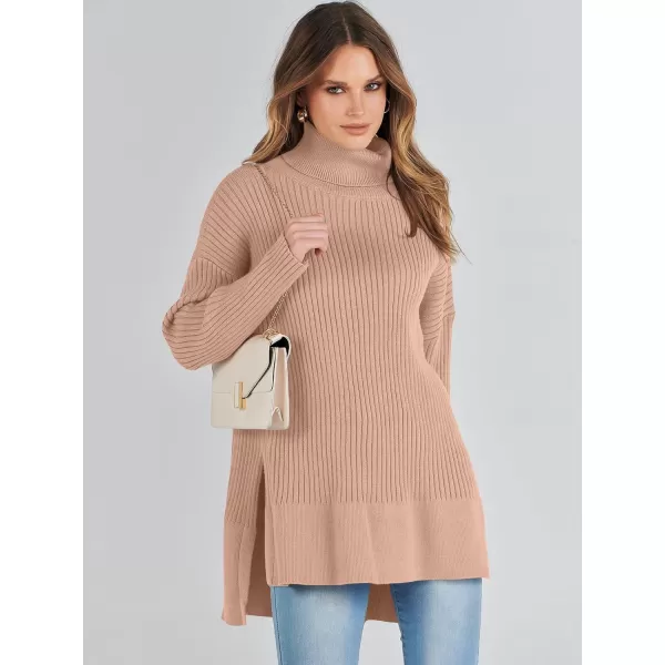 imageANRABESS Womens Oversized Turtleneck Sweater 2023 Winter Trendy Ribbed Knit Pullover Tunic SweaterKhaki Pink