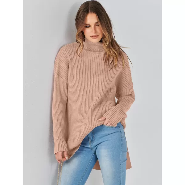 imageANRABESS Womens Oversized Turtleneck Sweater 2023 Winter Trendy Ribbed Knit Pullover Tunic SweaterKhaki Pink